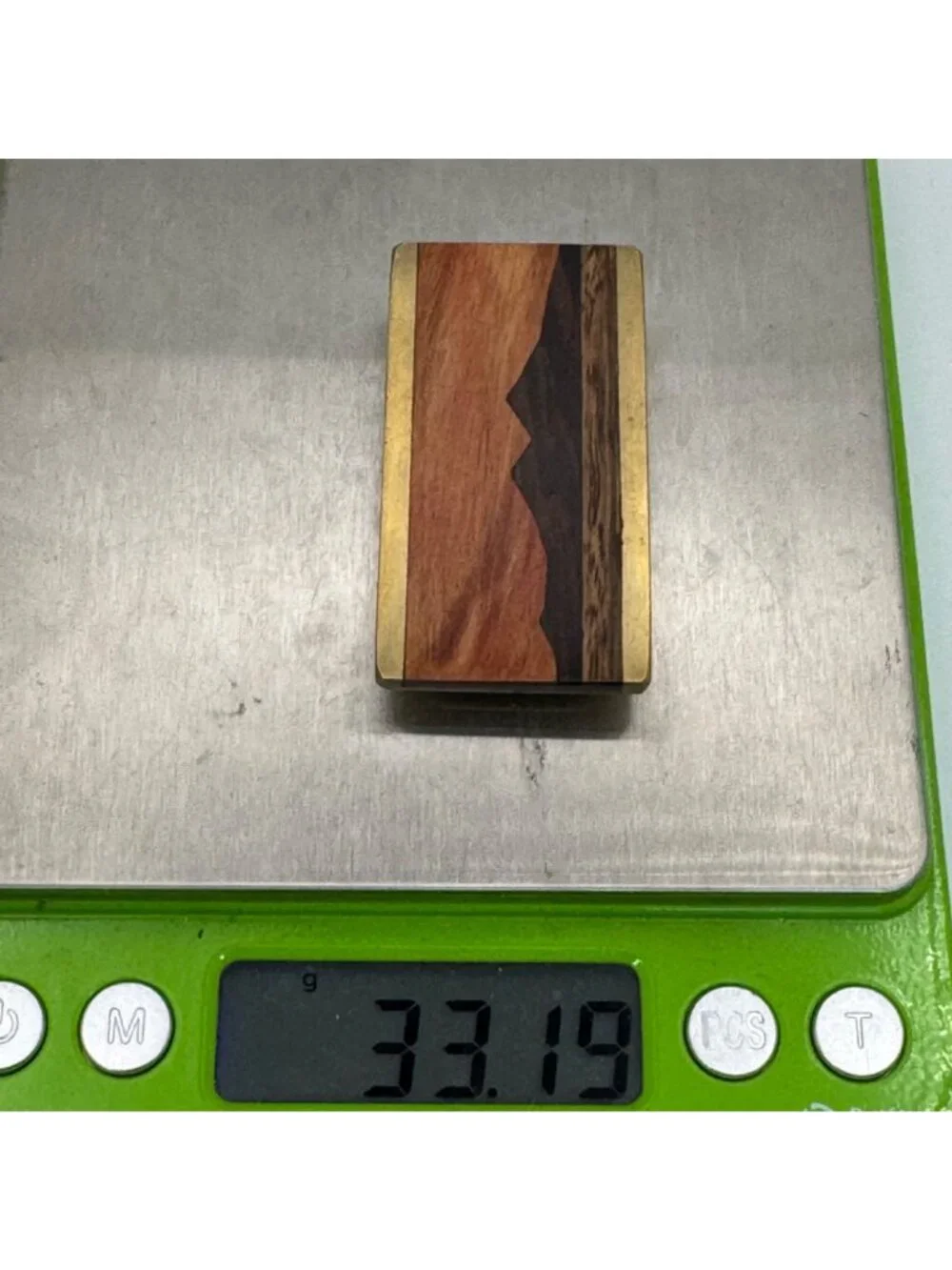 Kenneth Reid Handcrafted Wooden Money Clip Inlaid Wood Mountain Design Brass 2